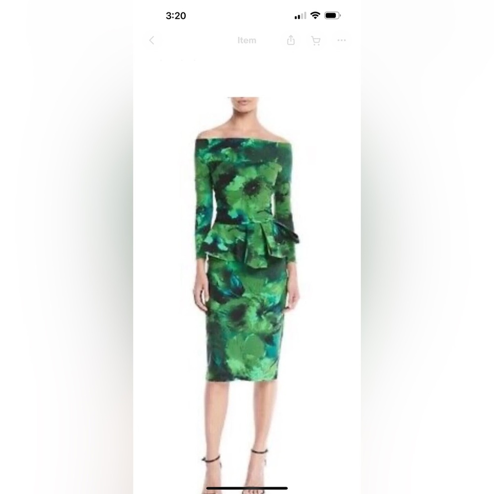 Chiara Boni Green Floral Off Shoulder Peplum Midi Dress New!